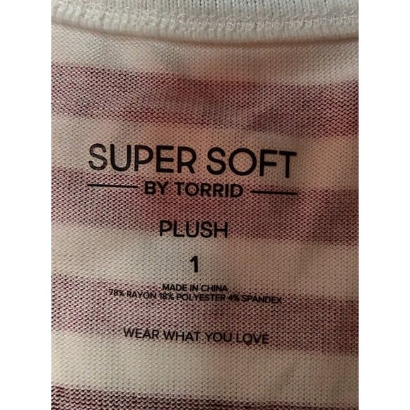 Torrid Super Soft Plush Pink Striped V-neck Top w/ Dropped Shoulders Size 1X NWT - Picture 6 of 10